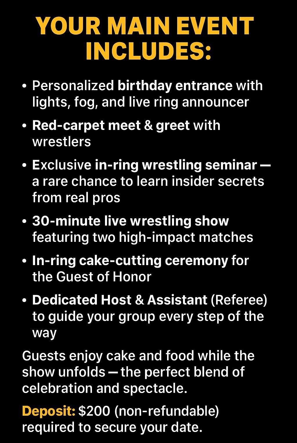 What's included in your $650 Wrestling Lucha Party experience